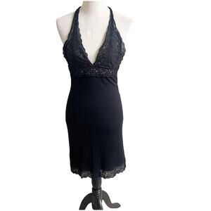 City Triangles Y2K Black Lace Trim Mini Dress Size Small Halter Neck Whimsygoth